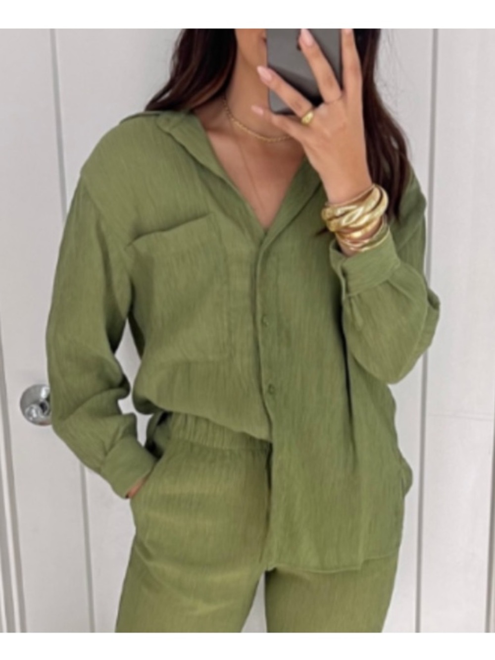 Abercrombie Oversized Green Button Down Top Size Large